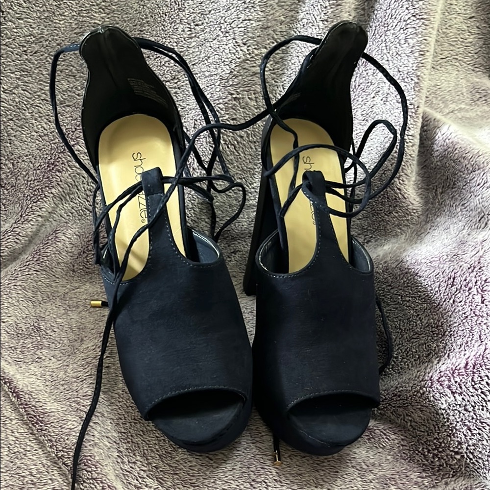Stylish Navy Blue, Peep-Toe Sandal Heels by Shoe Dazzle